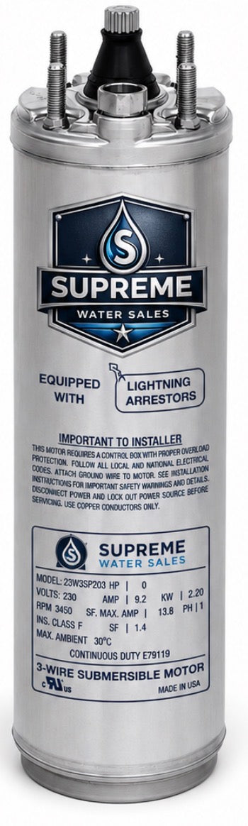Supreme Water Sales – 1/2HP Submersible 4" Well Motor - 230V - 2W - 1Ph