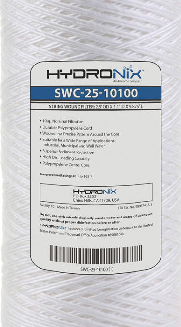 Hydronix - String Poly Wound Filter Cartridge - 2-1/2 x 9-7/8 - 100 Micron - SWC-25-10100
