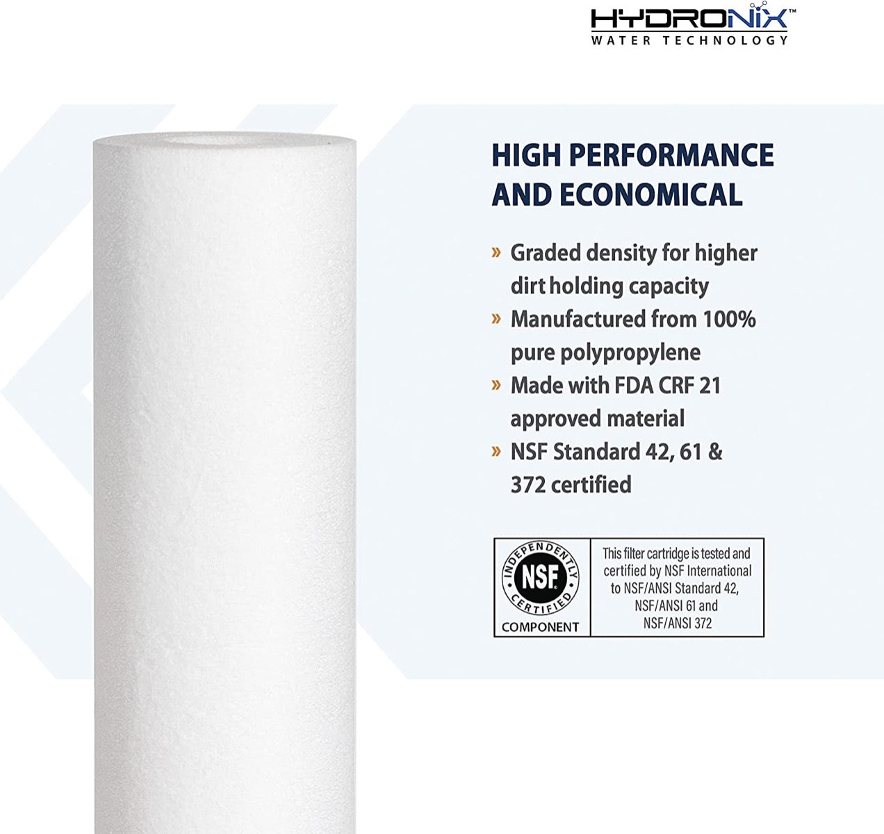 Hydronix SDC-25-10-0.5 - Melt Blown Filter Cartridges - 0.5 micron - 2-1/2 x 9-7/8 inch