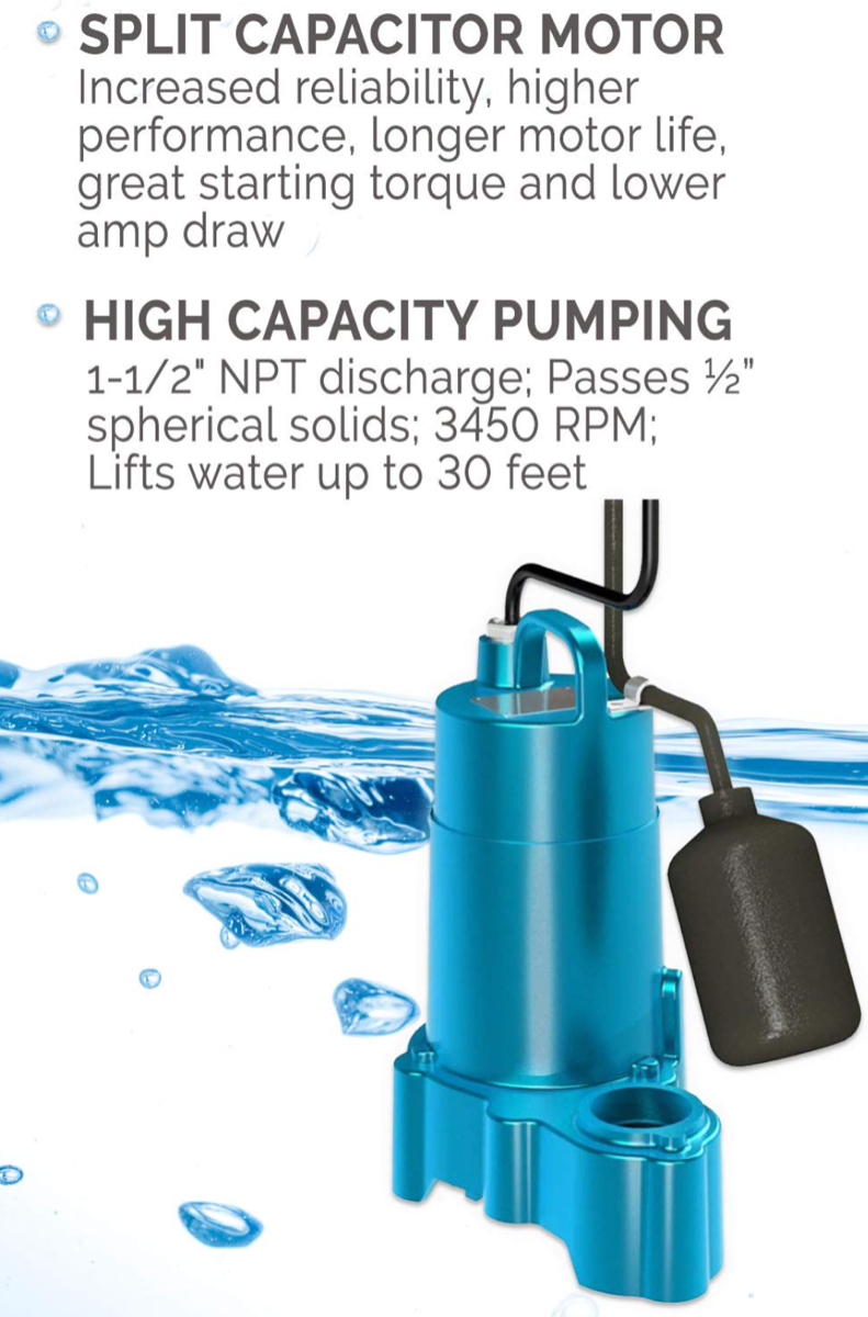 Barnes Pump SP33AX, Residential Sump Pump and Float, Dewatering and Plumbing, 1/3 HP - 120 Volts - 1 Phase - 50 GPM  1.5 inch NPT