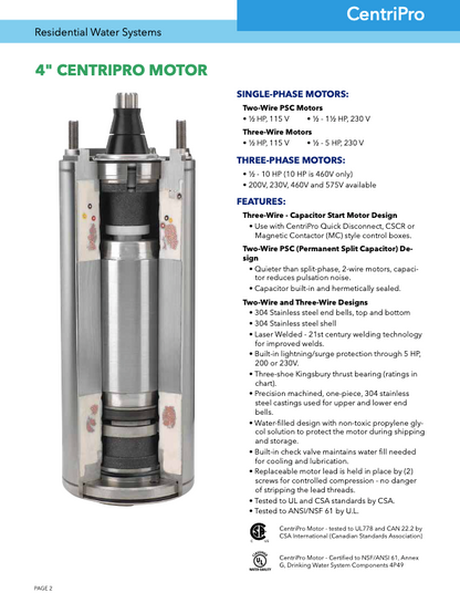 Goulds / CentriPro: M75434 - 4 Inch Submersible Motor - 7.5 HP - 460 Volt - 3-Phase