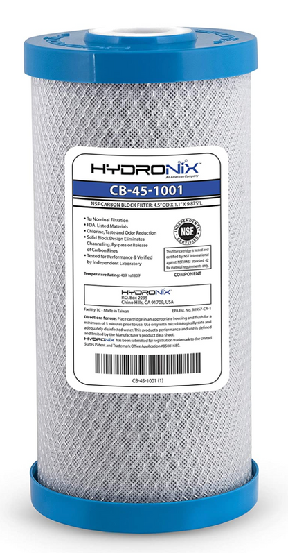 Hydronix Carbon Block Filter - 1 micron -  4-1/2 x 9-7/8 - CB-45-1001