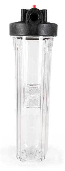 Hydronix Water - HF45 Series - Clear Filter Housing W/Pressure Relief -  4.5 x 20 inch - 1 inch Ports