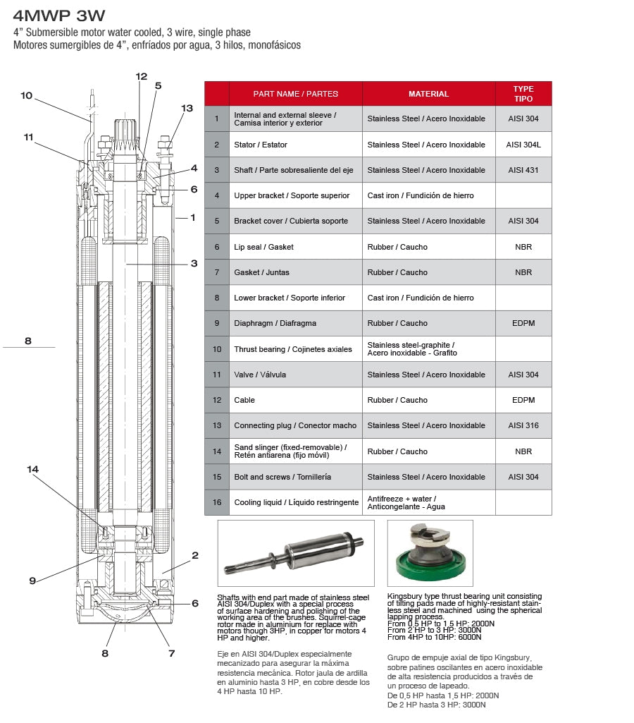 Pearl 4MWP-50D363 - 4 Inch Submersible Motor - 5 HP - 460V - 3 Wire - 3 Phase
